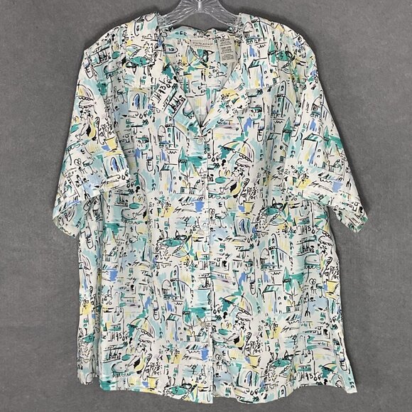 White Stag Top Womens Sz 22/24 Cotton Blend Button Up Vacation Resortwear Travel - Picture 1 of 14